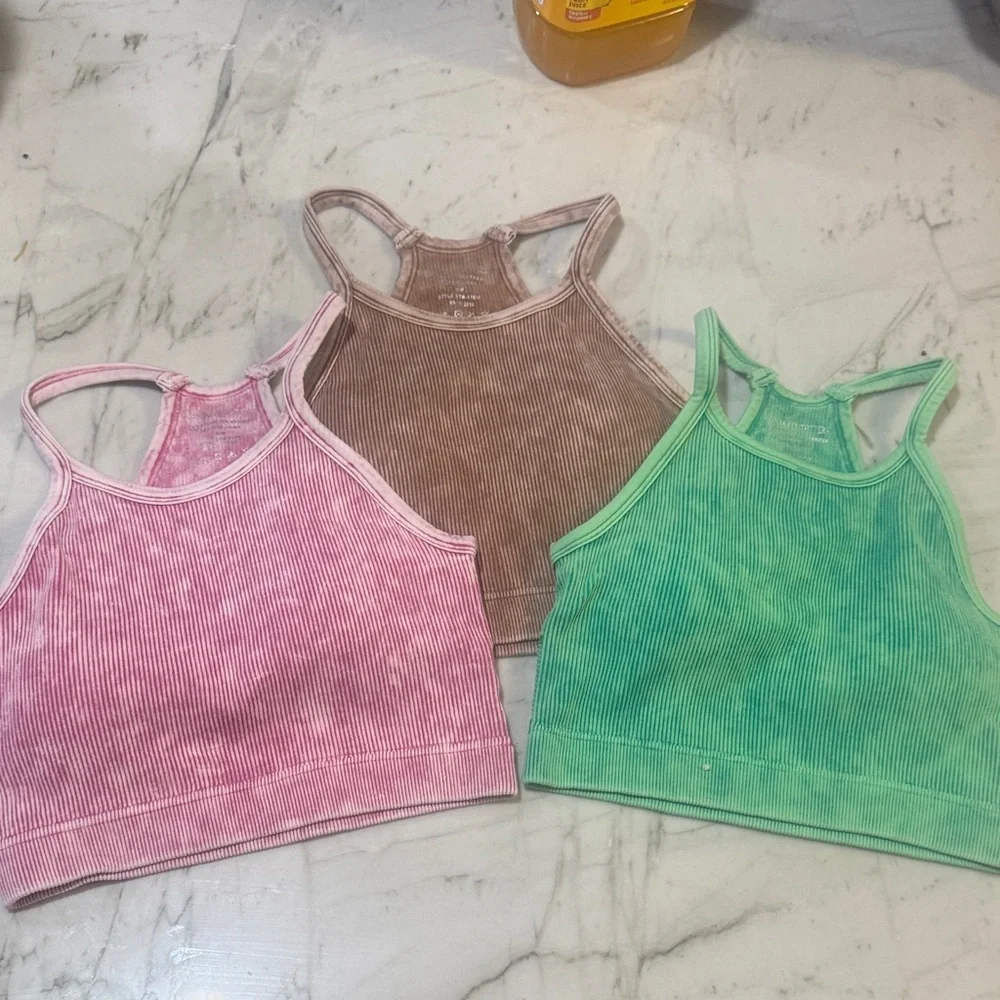 Zenana Outfitters Ribbed Crop Tops in Pink, Brown, and Green size S/M set of 3 - Picture 1 of 15